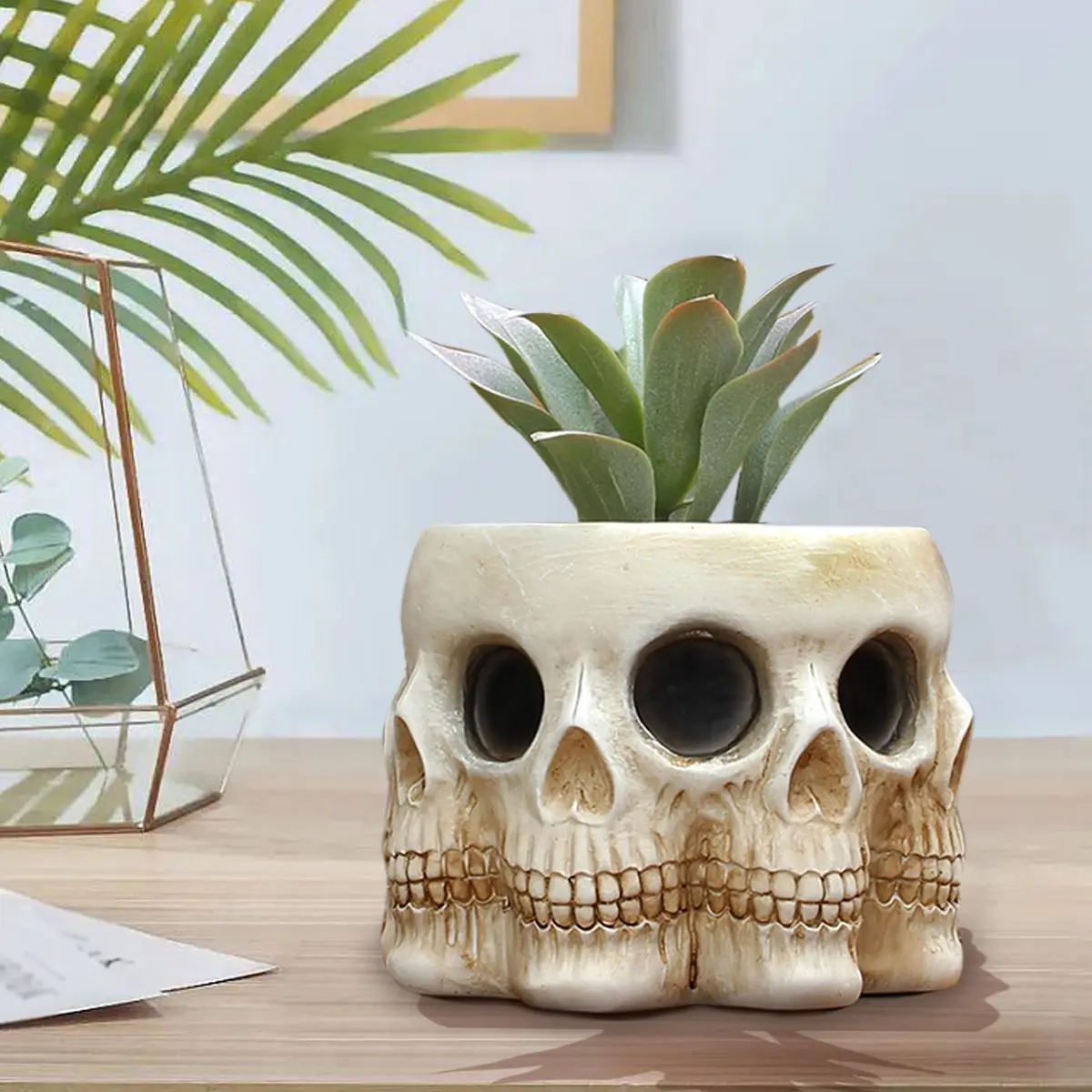 Unique Multi-Faced Skull Resin Succulent Planter, Indoor Outdoor Home Decor Candy Bowl, Perfect Halloween Decoration