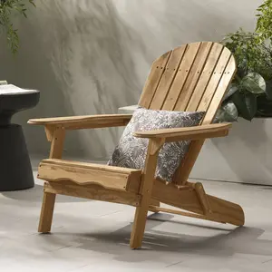 Hanlee Acacia Wood Folding Adirondack Chair Teak Finish Rustic Outdoor Patio Garden Deck Fire Pit Chair N770P358873T Weather Resistant Slatted Seat Wide Armrests