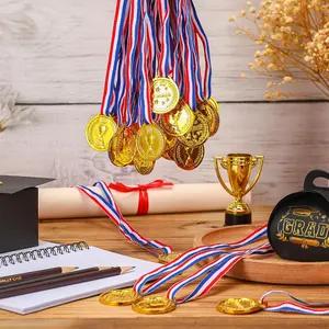Gold Medal Set, 20/ Medal & Ribbon Set, Party Gift Supplies for Graduation, Sports, Competition, Party Favors