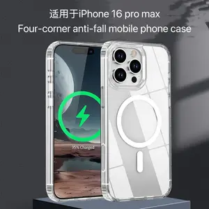 Transparent Magnetic Protective Case for iPhone 16 Pro Max, Anti-Drop Corner Protection, Clear Color Phone Cover, Shockproof Mobile Case