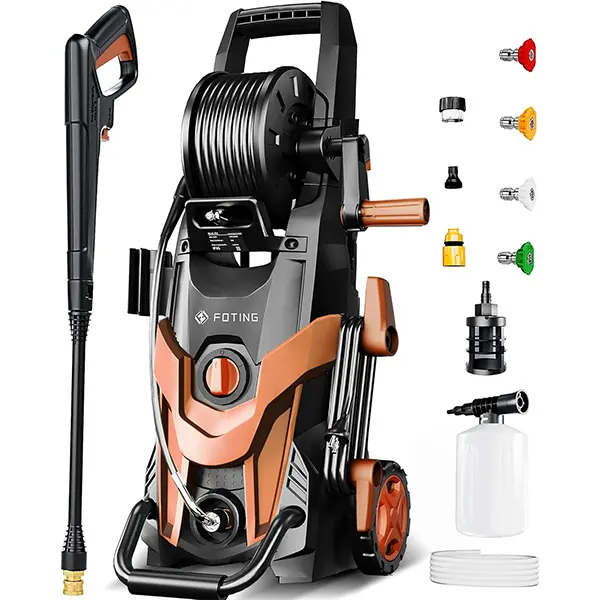 FOTING 2026 Upgraded High Pressure Power Washer, Portable Pressure Washer with 4 Quick-Connect Nozzles, Inlet Hose Filter, Foam Cannon for Car, Fence Cleaning, Red Valentine's Day Gift, High Pressure Washer