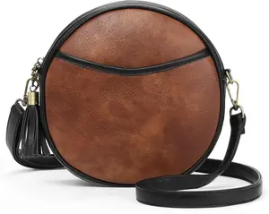 Vegan Leather Crossbody Bags for Women Circle Cross   Bag Purses Handbags with Adjustable Straps