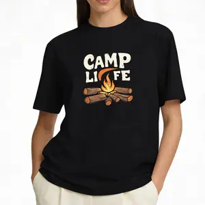 Camp Life Campfire T-Shirt for Outdoor Enthusiasts Embracing Cozy Bonfire Nights and Nature Adventure