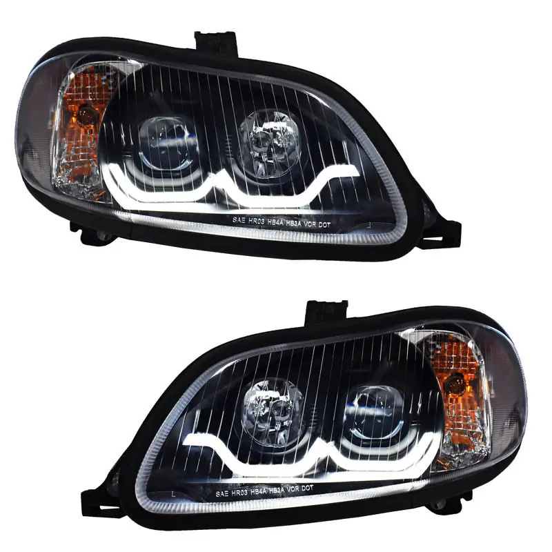 Freightliner M2 100 106 112 Blackout Projector Headlights With Dual Function Sequential LED Light Bar Pair