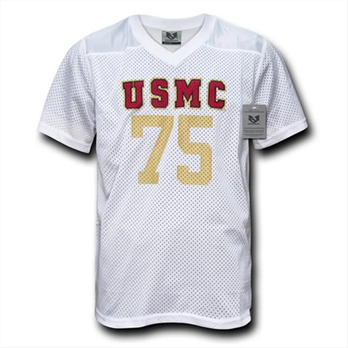 Rapid Dominance Marines Short-Sleeve V-Neck Football Practice Jersey Shirts - White, Small, 100% Polyester, Mesh Ventilation, Screen-Print Logo, Preshrunk Fabric, Great Quality, Keeps You Cool, Sports Collectible Accessory