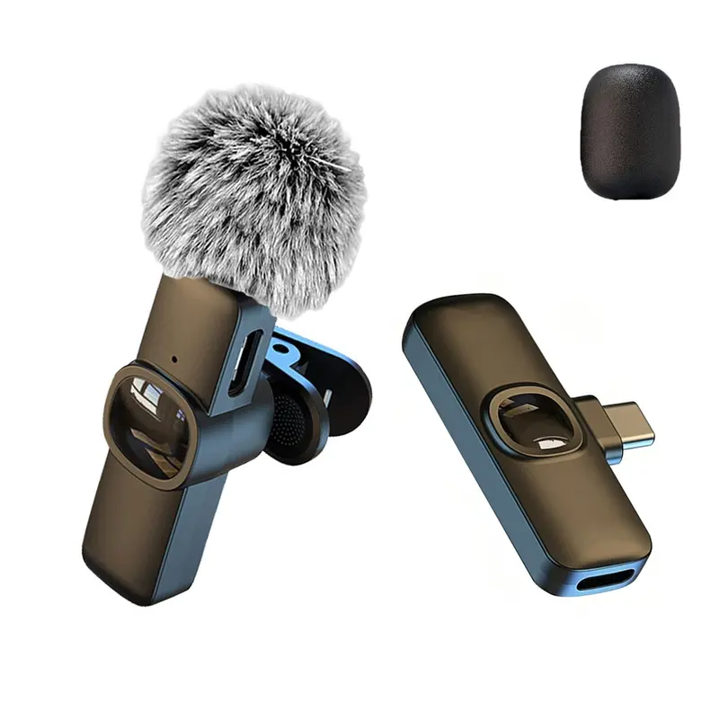 Wireless Lavalier Microphone, Rechargeable Lapel Microphone for iPhone & Type-C Phones, Cordless Omnidirectional Mic, Condenser Clip-On Mic for Video Recording, Live Streaming Mic, Podcast Recording Mic, Live Podcast Equipment