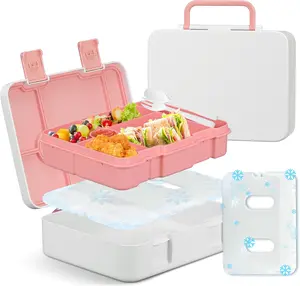 Chill Bento Lunch Box for  Adult with Ice Pack Keep  Cold Fresh 5-Compartment  Leak Proof Lunch Container for Girl Boy School Dishwasher & Freezer Safe