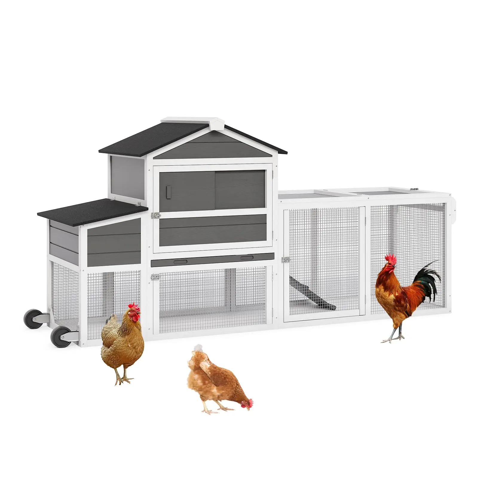 YJ-Garvee Mobile Wooden Chicken Coop with Wheels - Run with Nesting Boxes - Portable Outdoor Hen/Duck House for 4-6 Chickens (2-5 Hens)