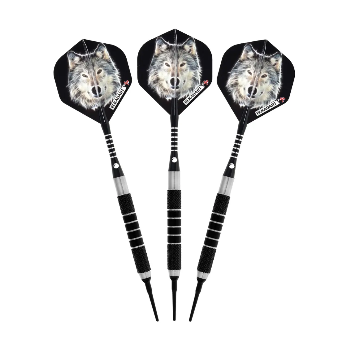 Elkadart Lone Wolf 20-1104-18 Soft Tip Darts - 18g, Silver Finish with Black Knurling, Soft Darts