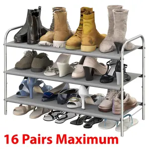 Simple 3-Tier Shoe Rack Storage Organizer, Bronze, Grey and White