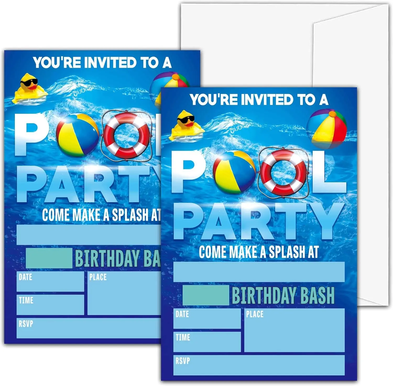 Pool Party Birthday Invitations For Boys Girls, Swim Pool Birthday Party Invitations, Birthday Party Fill In Invitation Cards, Summer Birthday Party Favor Supplies (20 Invites With 20 Envelopes) -A12