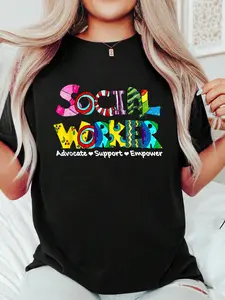 Advocate Support And Empower Social Worker Social Work Month T-Shirt1 Print T-Shirt Casual Crew Neck Short Sleeve Comfort Tee Top For Spring & Summer Women's Clothing