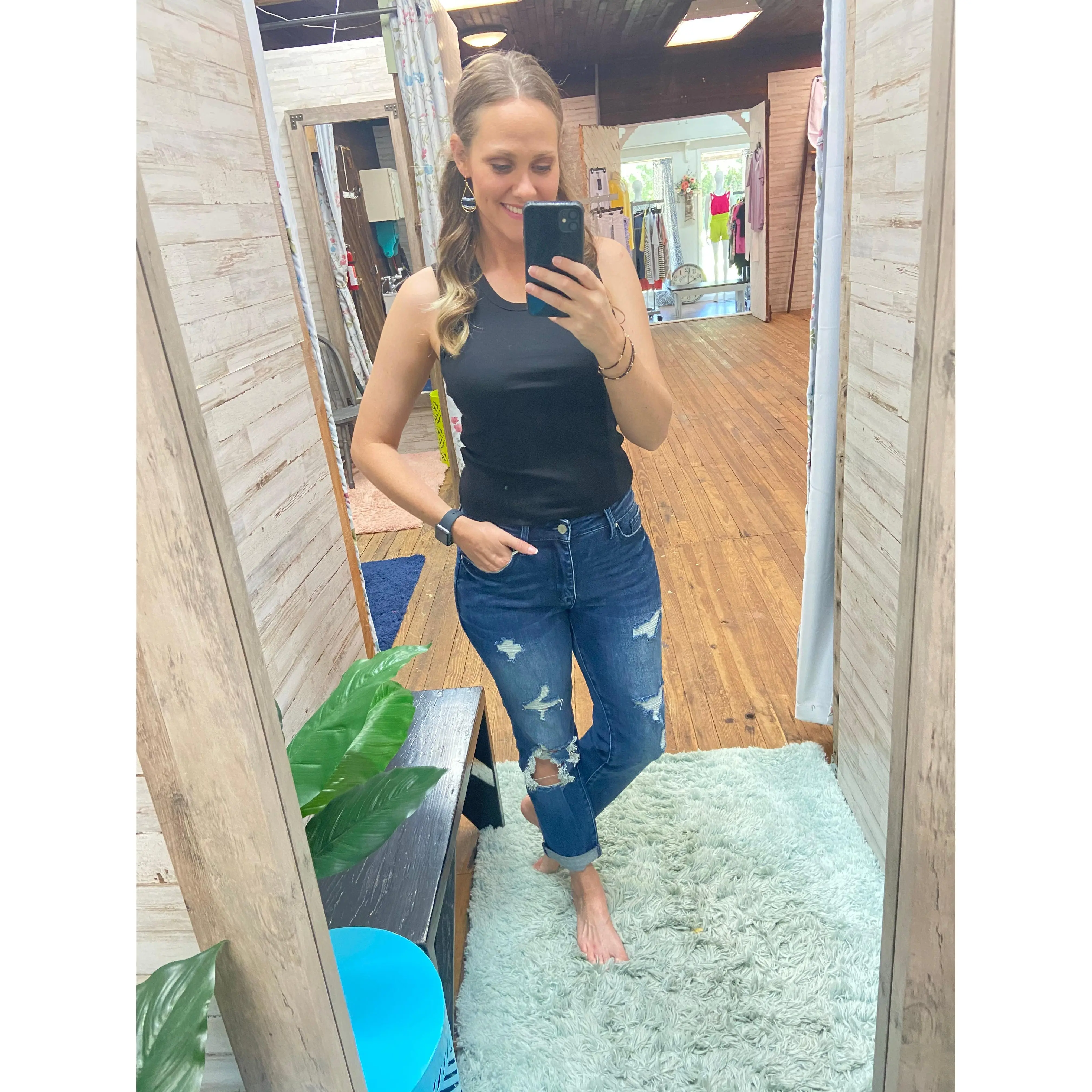 Distressed High Rise Mom Jeans