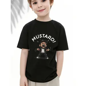 Mustard Cartoon Print T Shirt Soft Short Sleeve Crew Neck Tee Funny Mustard Slogan Angry Mustard Graphic Casual Summer Outfits Playdates Casual Attire Machine Washable