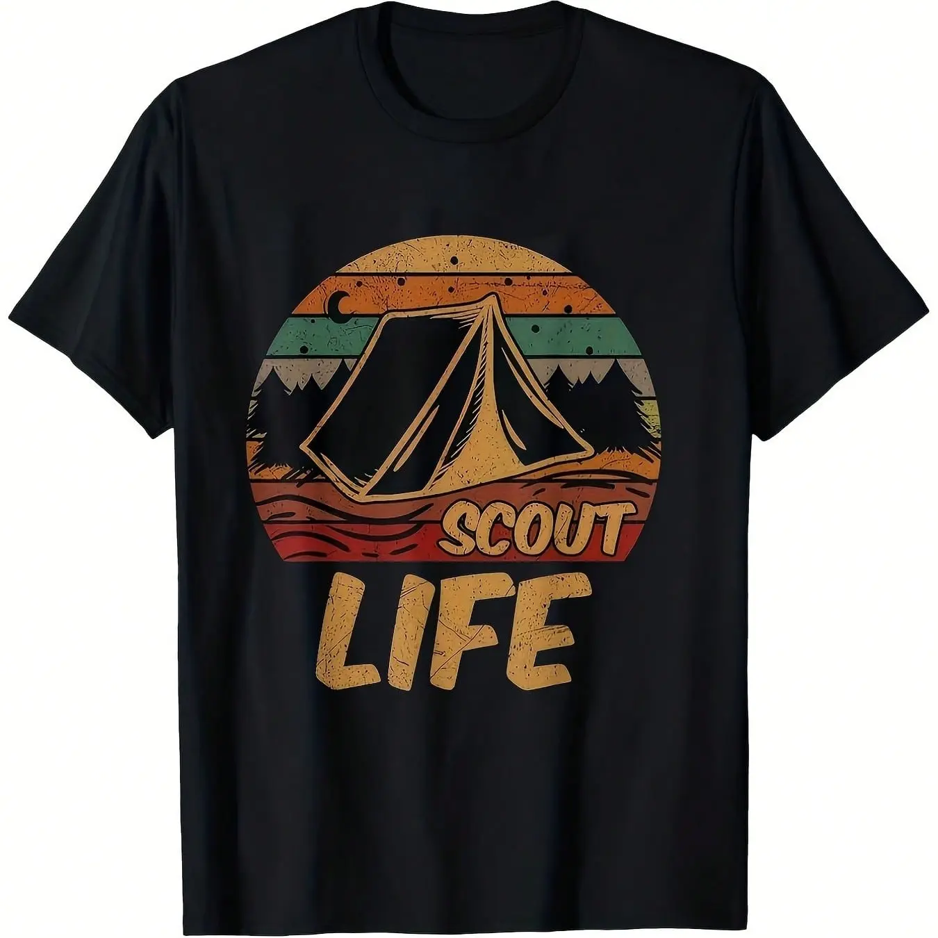 Lif Male Pattern Mens-Shirt Unisex Casual Mens-Shirt With Camping Tent Design Black Is A Scout Enthusiasts And Hikers
