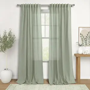 Sage Green Curtains 84 Inches Long Linen Sheer Light Green Cottage Core Curtain for Bedroom,Semi Privacy Boho Farmhouse Cottagecore Curtains for Living Room Window Baby Nursery Boy 2 Panels Set