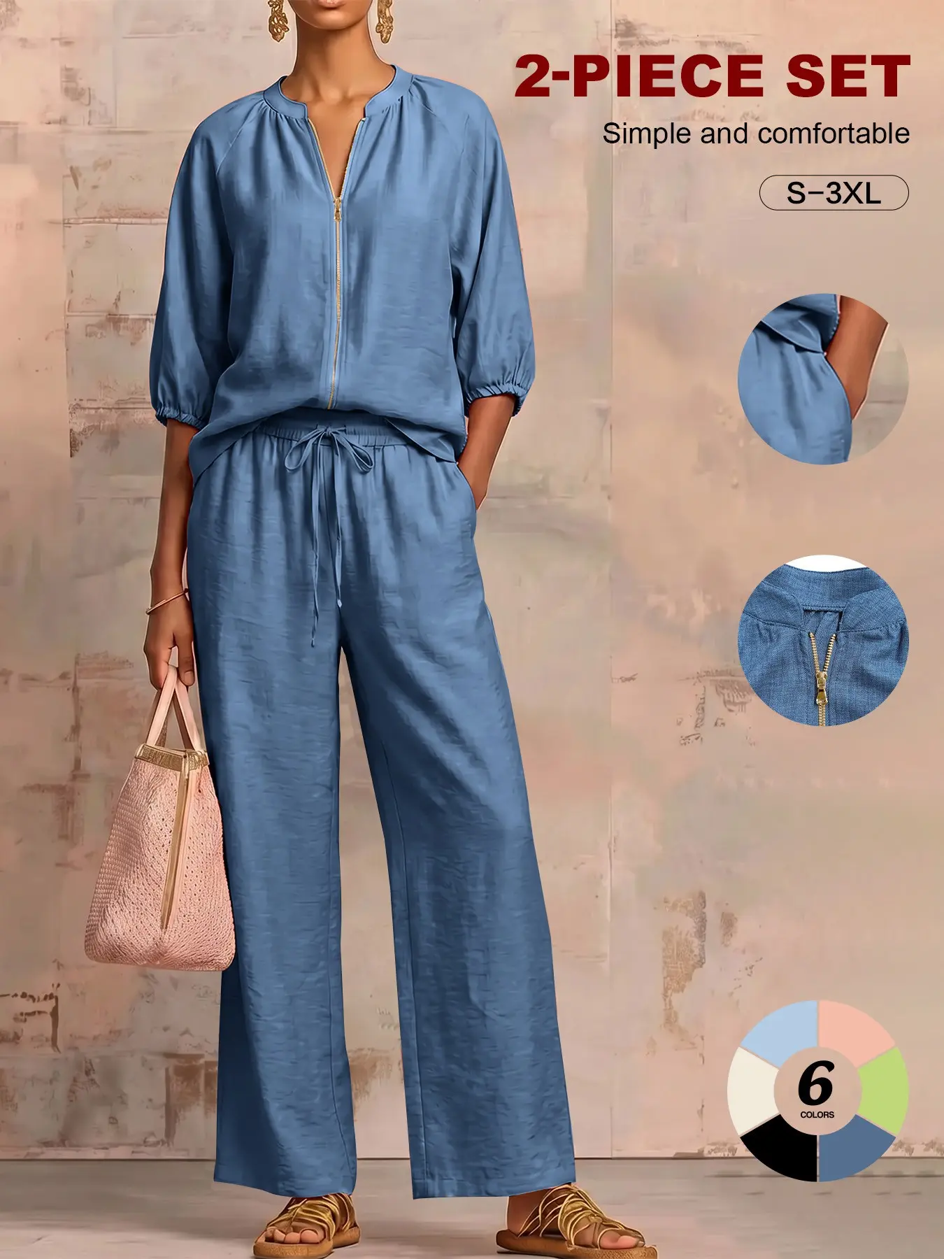 Women's Casual Minimalist Denim Button Up Top and Wide Leg Pants Set, Clothing Set, Comfortable, Stylish and Fit for Everyday Wear, Perfect for Spring and Fall Clothes