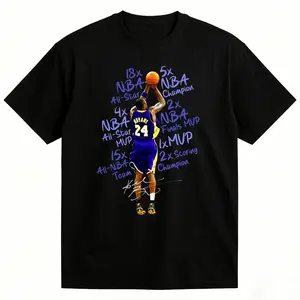 Kob.E Bryant | Artistic Lakers Basketball Print Classic T-Shirt | Popular Classic Apparel For Kobe Fans | 100% Cotton Printed Crew Neck Unisex Short-Sleeve T-Shirt | European And American Fashion Brand Printed Base Layer Shirt