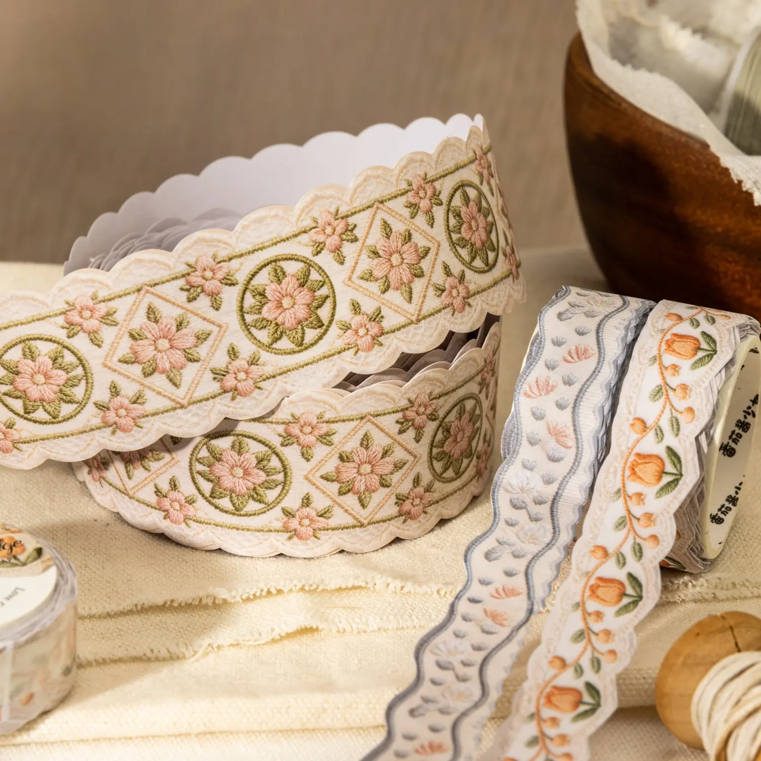 Handmade Craft Tape Roll/bag, Glue Tape, Embroidery Series Plant Floral Theme, Journal Stationery Water Bottle Multi-Scene Base Decoration Sticker