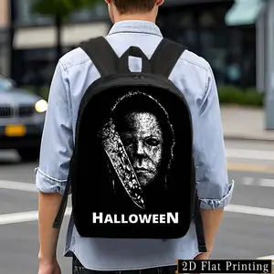 Halloween Horror Mask Backpack - Large Capacity School, Travel, Daily Use Shoulder Bag - Adjustable Straps and Zipper Closure - Lightweight for Halloween Party Costume or Casual Use - Spooky Style Side Pocket Storage, Suitable for Teens