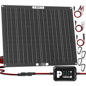 50W Solar  Charger: 12V Solar   Trickle Maintainer - with MPPT Controller Parameter Adjustable - for RV Boat Marine  Trailer  Tractor - Solar Panel Kit