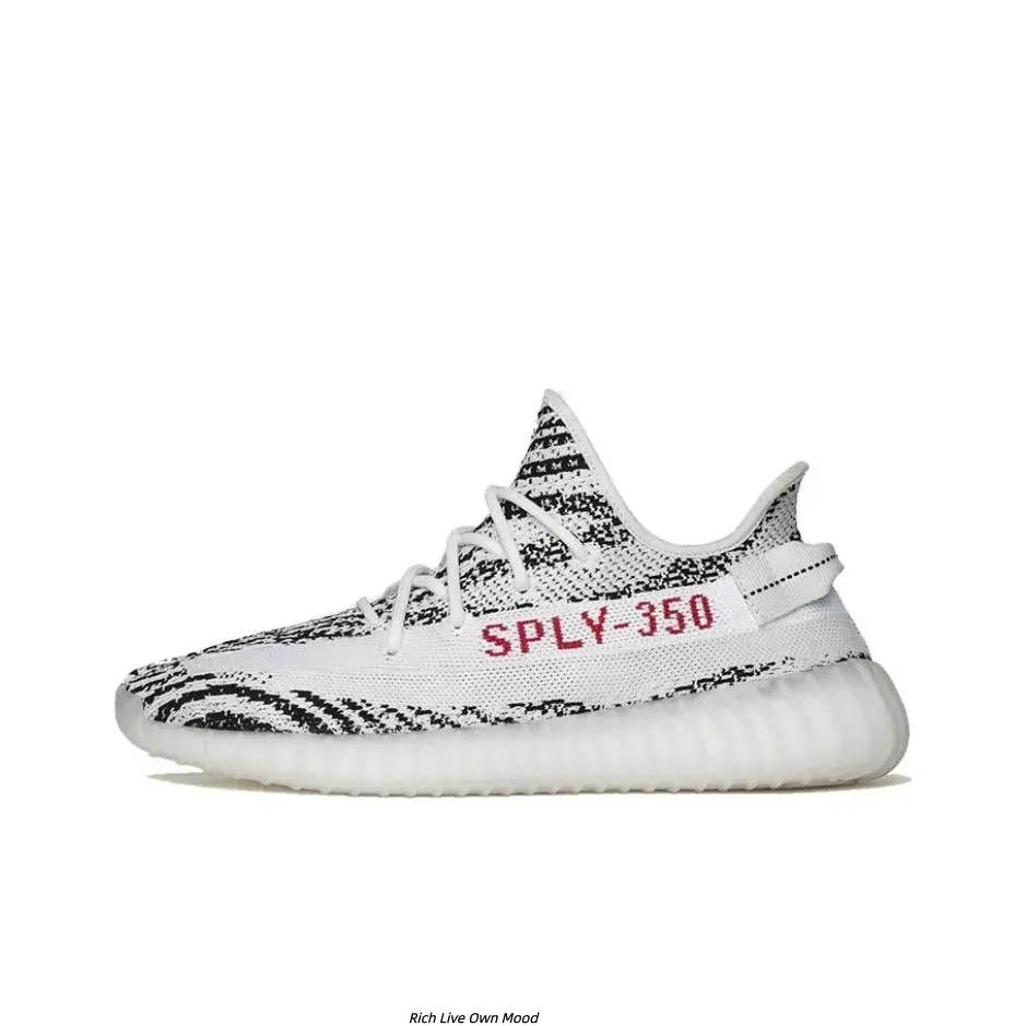 White Zebra Gradient Knit Fabric Red Printed Side Stripe Low Top Running Sneakers for Men Women, Cream White Wave Foam Cushion Midsole Hollow Non-Slip Rubber Outsole Breathable Summer Casual Sports Walking Shoes