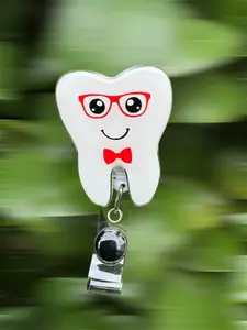 Unisex Tooth Badge Reel, Retractable Swivel Alligator Clip, 2”