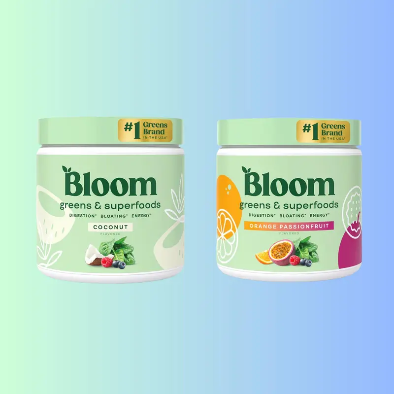 Bloom Nutrition Greens & Superfoods Powder 30 Servings 2 Pack Digestion Gut Health Bloating Relief Spirulina Chlorella Probiotics Antioxidants Organic Dietary Edible Vitamin Essential Minerals Supplement