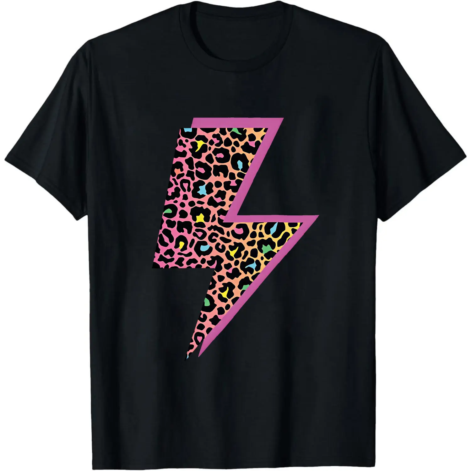 100% Cotton Pink Leopard Print Lightning Bolt Design T-Shirt Women Men Unisex Clothing Streetwear
