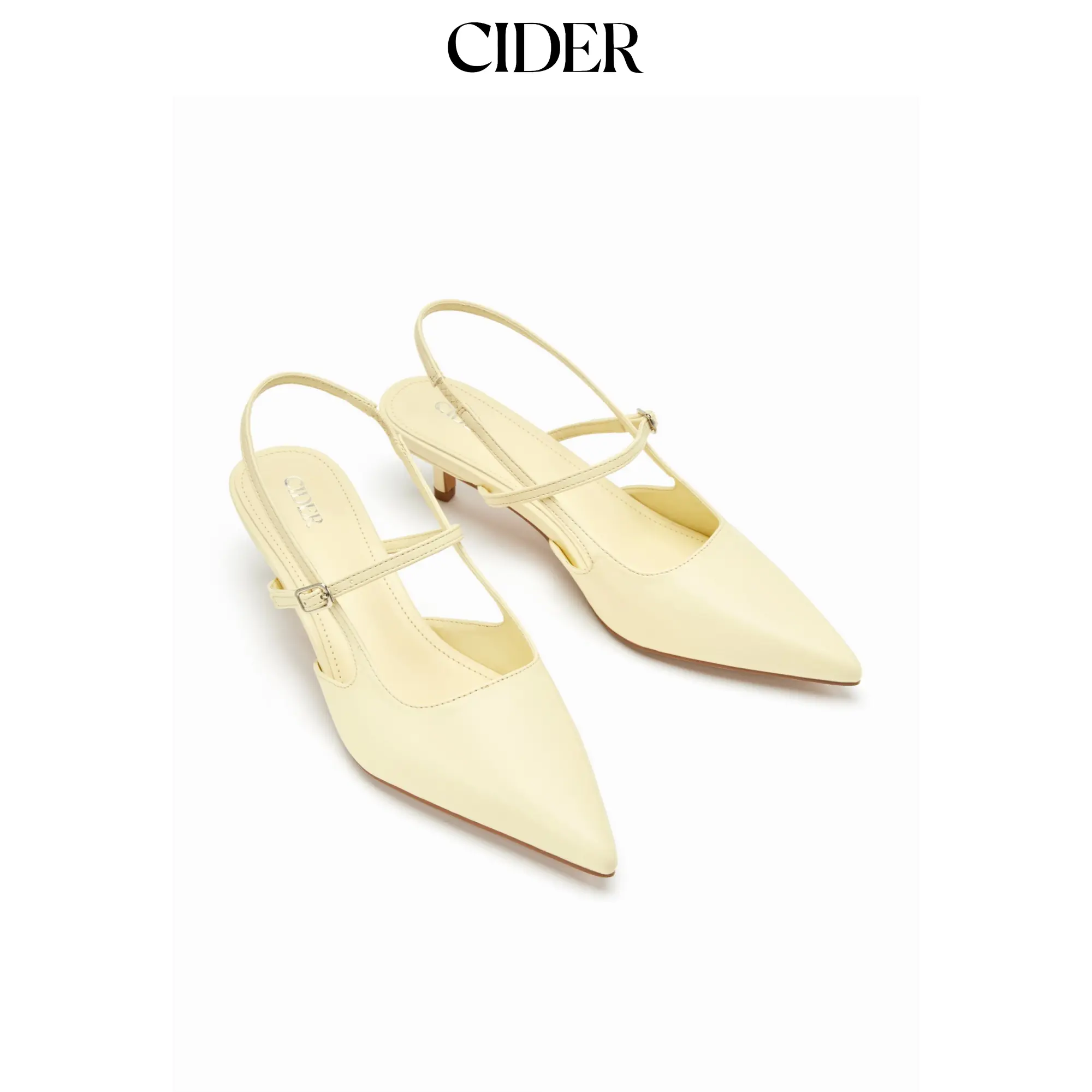Cider Women's Pointed Toe Kitten Heels, Solid Slingback Dress Shoes with Buckle Decor for Party Evening Wear, Footwear, Buckle Strap, Casual Basic