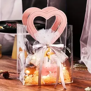 5/10pcs heart-shaped handle transparent PVC gift bag, designed as a Valentine's Day gift bag, suitable for holding flower candy gifts, Gift Wrapping Supplies