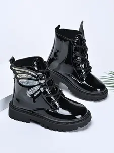 Girls' Fashion Boots, Elegant Ankle Boots with Sparkly Rhinestones, Non-Slip Thick Sole, Perfect for Fall/winter, School, Parties