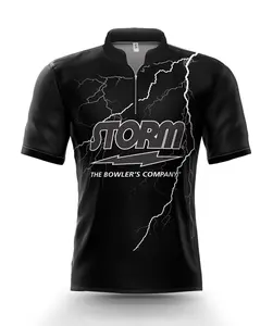 *FREE Custom Name & Logo* Lightning Storm Black Bowling Jersey Shirts S-5XL