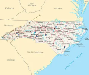 Map of North Carolina NC - Reference Map - Peel and Stick Wall Decal