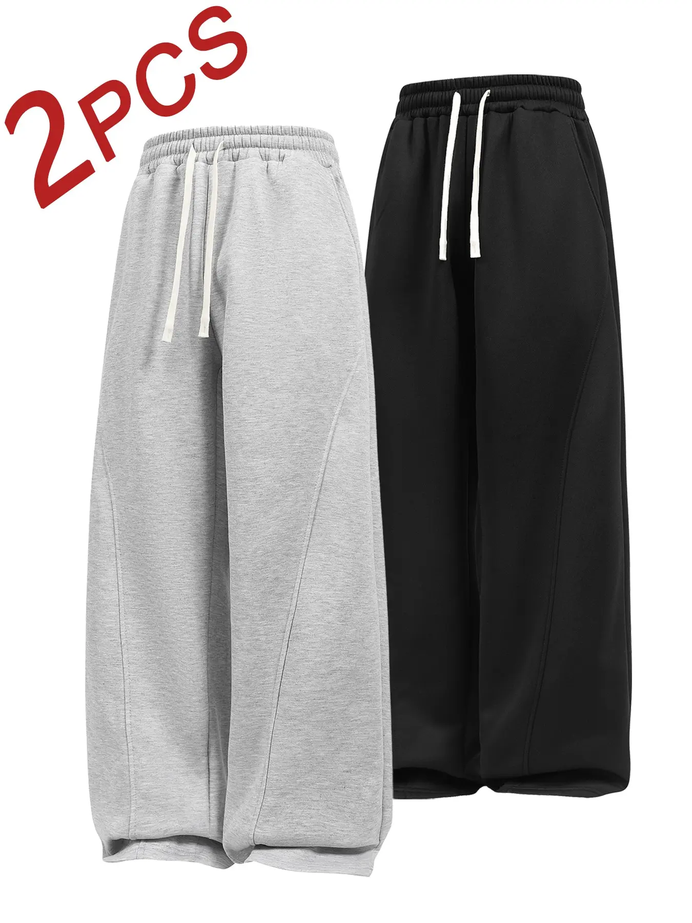 Men's Loose Fit Sport Pants, Unisex Drawstring Waist Wide Leg Casual Trousers, Umbrella Style Sweatpants, Comfortable Fleece Running Pants, Athleisure Pants, Knitted Sports Pants