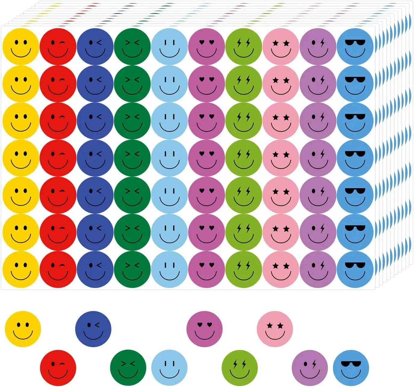 6000 Pieces Happy Smile Face Stickers, Round Colorful 10 Styles Happy Face Stickers For Teachers (50 Sheets)