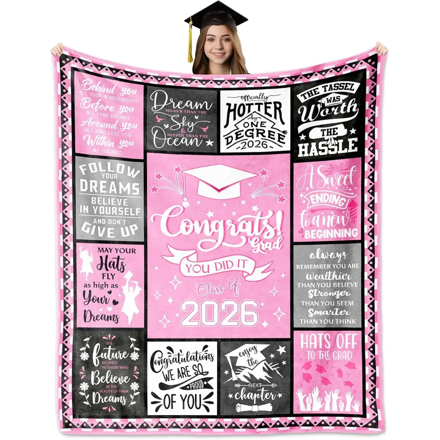 2026 Graduation Gift Flannel Blanket, suitable as a graduation gift for her, for high school/college/master/doctoral graduation, suitable as a graduation gift for girls, 2026 Graduation Decorations