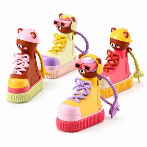 Cute Sneaker Shoe Cleaning Brush, Mini Bear Portable Sneaker Cleaner with Soft PP Bristles, Hidden Liquid Tank, 360° Rotating Brush Head, Bag Charm & Desk