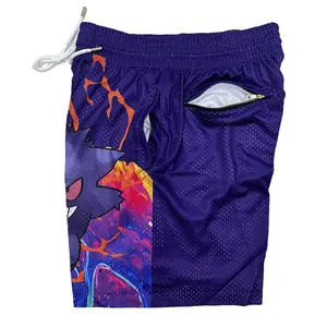 Haunter Evolution Form Purple Unisex Sports Double-Layered Inner Shorts Drawstring Design Men Women Mesh Basketball Shorts 4 Pockets 5.5 Inseam