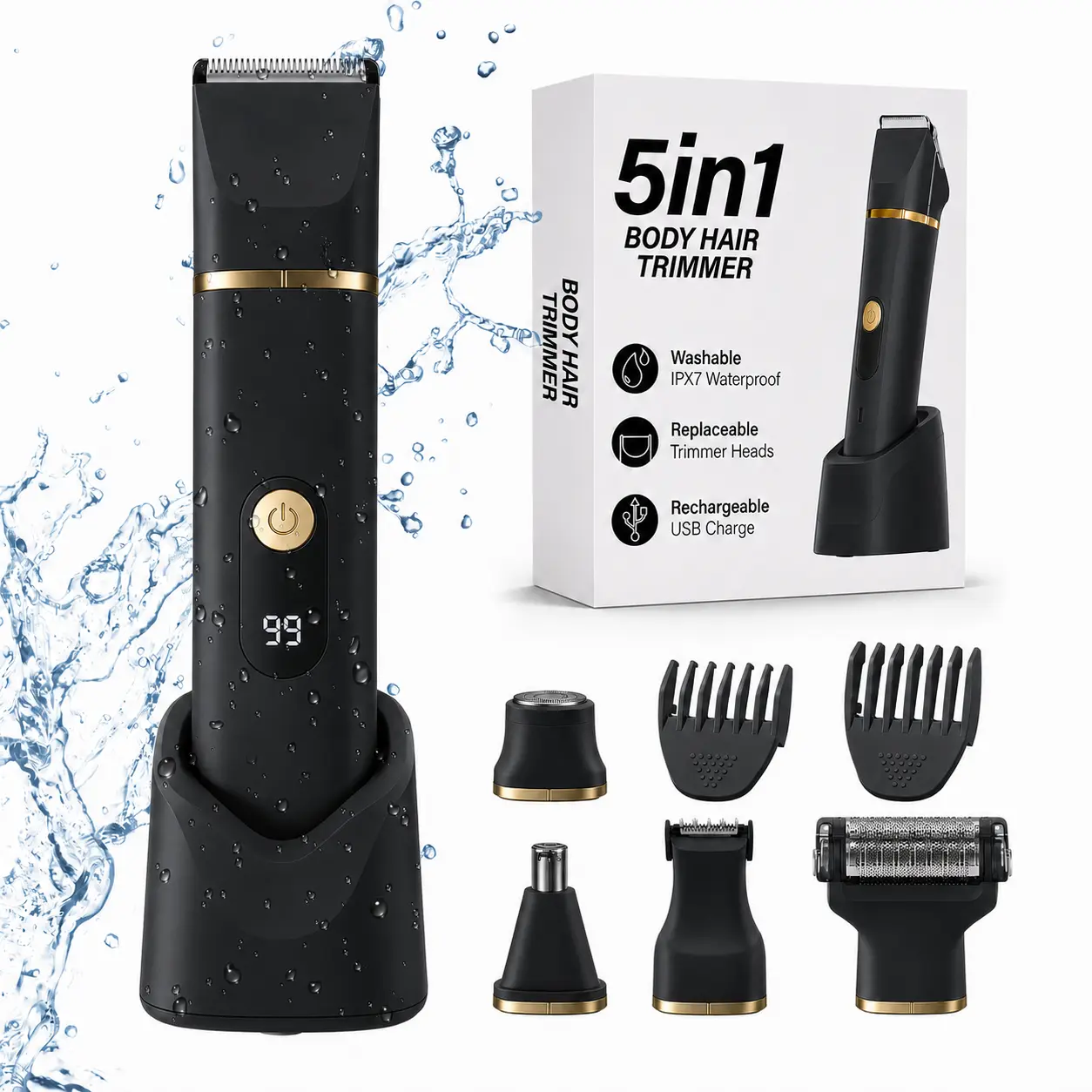 5 in 1 Painless Electric Razors for men and women, ipx7 Waterproof Pubic Hair Trimmer and Facial Hair Remover,LCD Display electric Body Shaver for Trip,Rechargeable men's Grooming Kit,birthday gift for bf