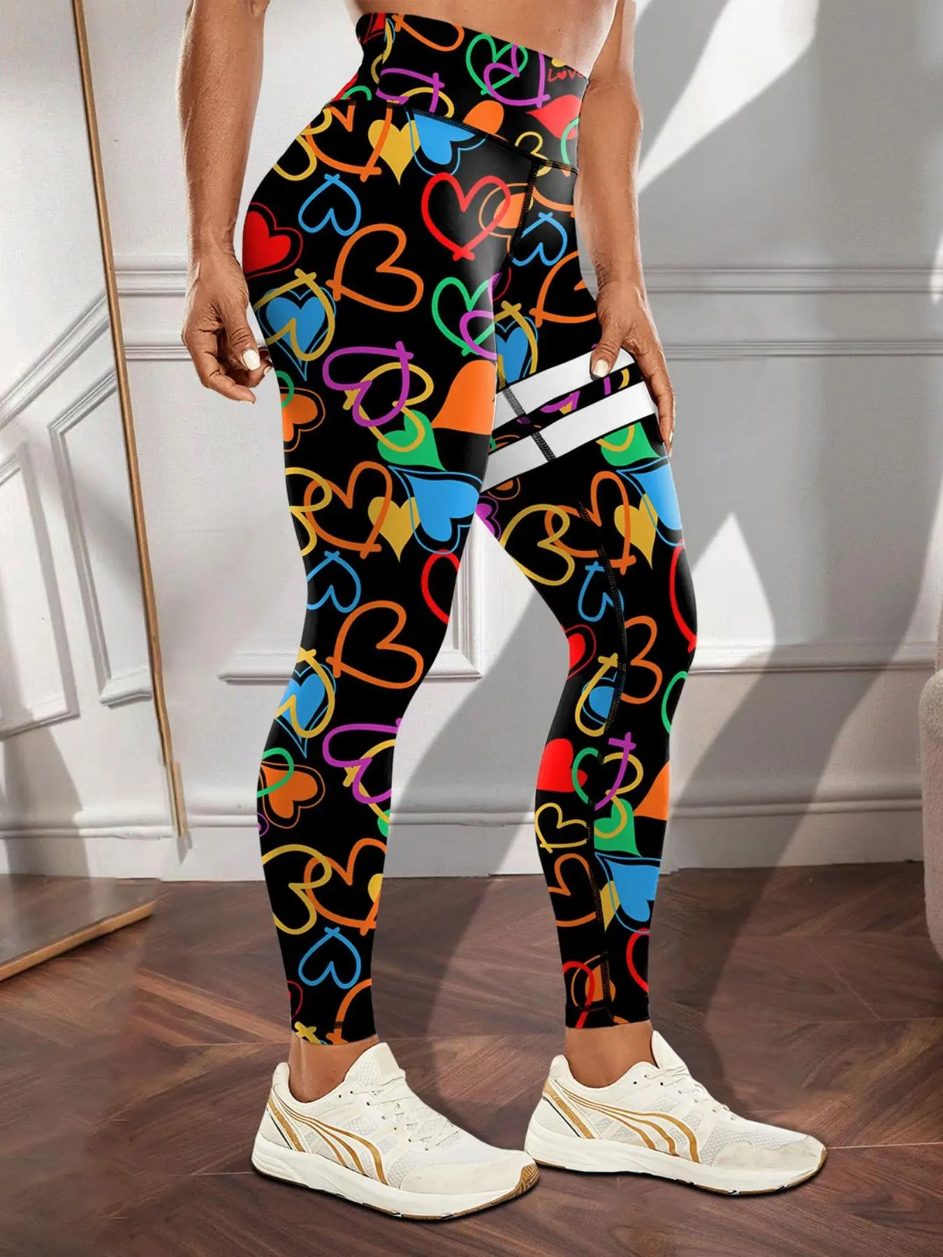 Women's All Over Heart Print, Casual Comfy Breathable Skinny Pants for Yoga Gym Workout, Ladies Bottoms for All Seasons, Comfy Stretchy Leggings, Sports Groove Leggings, Activewear Bottoms, Tight Leggings, Activewear for Fitness