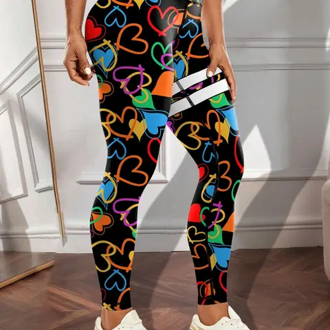 Women's All Over Heart Print, Casual Comfy Breathable Skinny Pants for Yoga Gym Workout, Ladies Bottoms for All Seasons, Comfy Stretchy Leggings, Sports Groove Leggings, Activewear Bottoms, Tight Leggings, Activewear for Fitness, Gym Yoga Clothing
