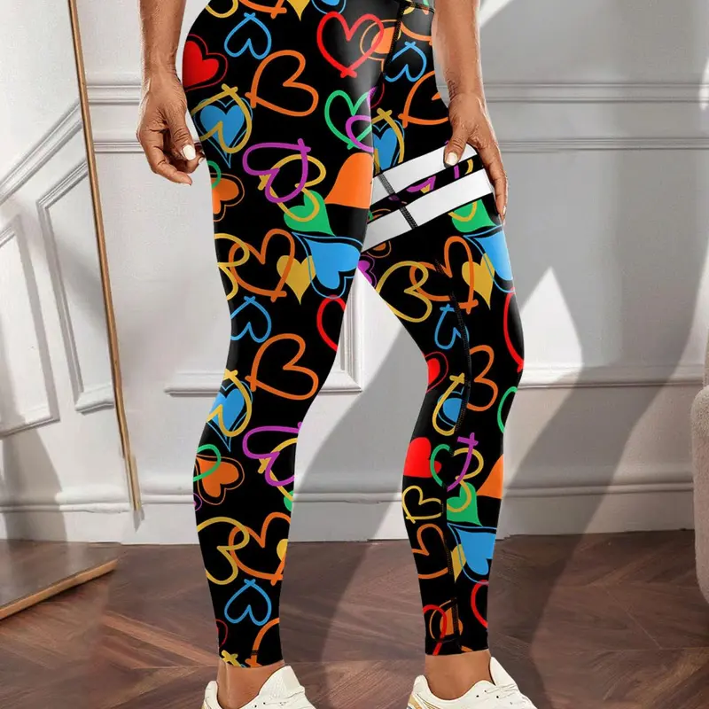 Women's All Over Heart Print, Casual Comfy Breathable Skinny Pants for Yoga Gym Workout, Ladies Bottoms for All Seasons, Comfy Stretchy Leggings, Sports Groove Leggings, Activewear Bottoms, Tight Leggings, Activewear for Fitness, Gym Yoga Clothing