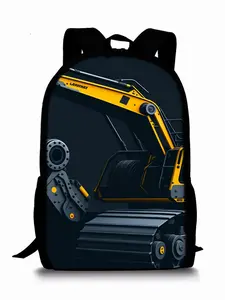 Excavator Pattern Print Single-Layer Backpack