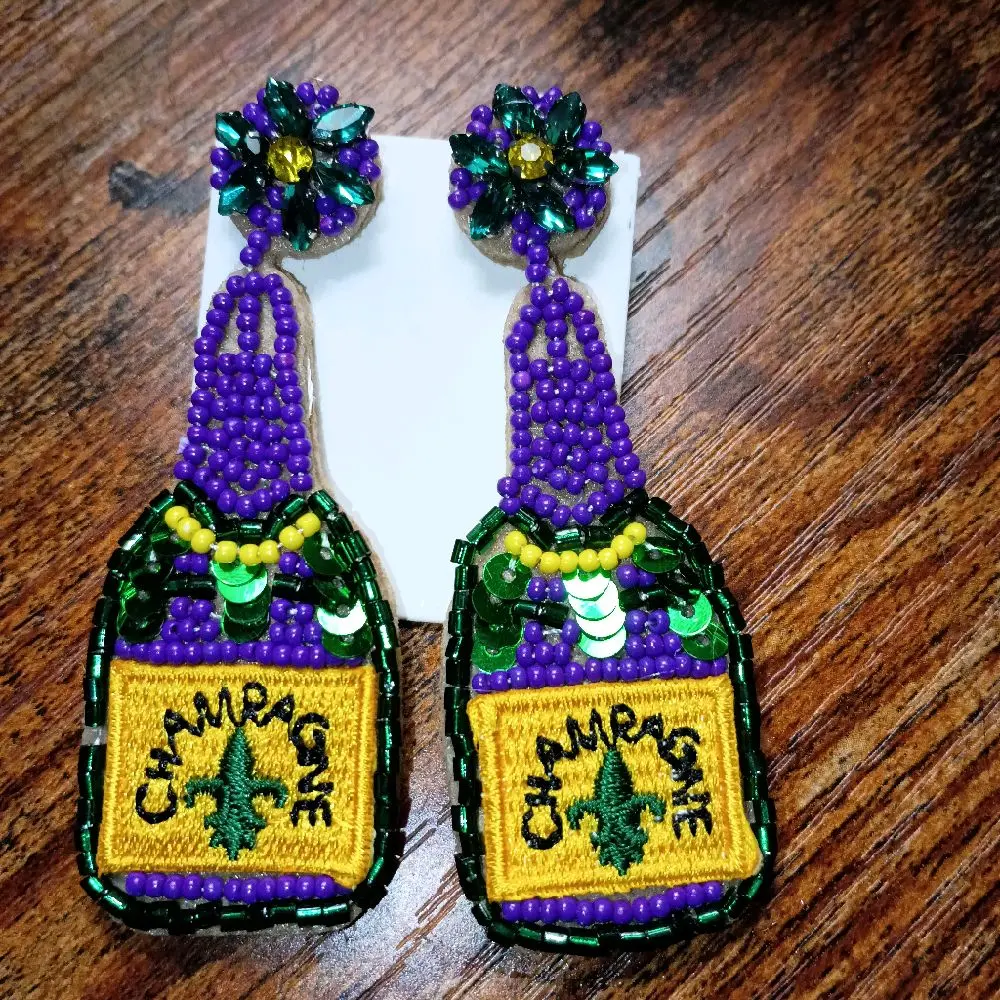 Beaded Champagne Bottle Earrings