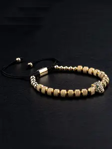 Men's Stainless Steel Beaded Bracelet, Adjustable Crown Design, Woven Jewelry Gift for Women, Perfect for Valentine's Day, Christmas