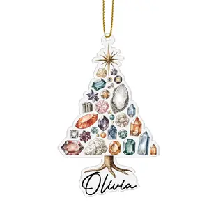 Personalized Rock Lover Christmas 2025 Acrylic Ornament, Custom Name Geologist 2D Flat Minerals Collector Keepsake Gift Hanging Tree Decoration