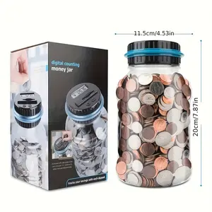 Transparent Automatic Digital Display Large LCD Coin Counting Jar Penny Bank - 800+ Coin Capacity Digital Counting Machine Bank Money Jar - Accurately Counts Coins, Designed for All US Coins