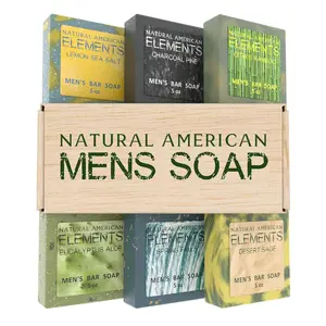 Natural American Elements Mens Bar Soap Masculine Scents 100% Natural Soap for Men Essential Oils Organic Shea Butter Made in USA Man Body Wash 5 oz 6pk