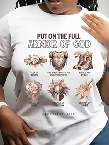 Women'S Clothing, Women'S Christian Faith T-Shirt with Bible Verse "God'S Armor" Design - Inspired by Ephesians 6:10-18, Comfortable Round Neck Short Sleeve Casual Top, Machine Washable, Suitable for Church And Daily Wear